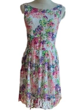 SPEECHLESS FLORAL Multi Color Lace Dress Medium